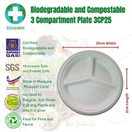 50pcs 2BC3CP25 Biodegradable and Compostable 3 Compartment 10 unch Hard Plate Eco Disposable Tablewa