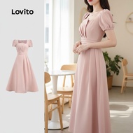 Lovito Elegant Plain Pleated Dress for Women L133ED888\4