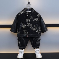 Boy Jacket 2025 Trendy Handsome Fashionable Children Spring Autumn Style Ruffian Handsome Leather Ja