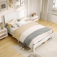 Full Size Wood Platform Bed Frame With Headboard, Wooden Mid Century Platform Bed With Slat Support 