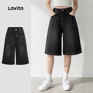 Lovito Seluar Pendek Denim Wanita Butang Poket Santai L132ED359