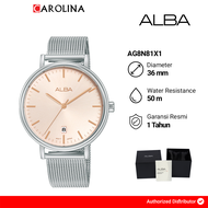 Jam Tangan Wanita Alba Fashion AG8N81X1 Light Pink Dial Stainless Steel Mesh Strap