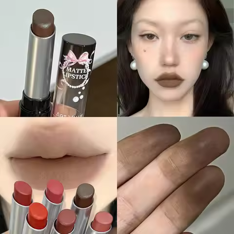 Cement Gray Brown Low Gloss Lipstick Waterproof Sweatproof Not Fade Lip Gloss With Fine Shine Tobacc