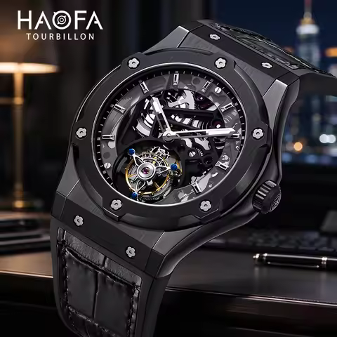 Haofa 1917 Tourbillon Skeleton Movement Watches For Man Business Manual Tourbillon Mechanical Sapphi