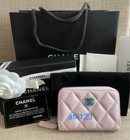 全新Chanel 專櫃正品拉鍊卡夾零錢包AP0216 rose lilac 粉紅色淺金CC nc022(色號） 小牛皮