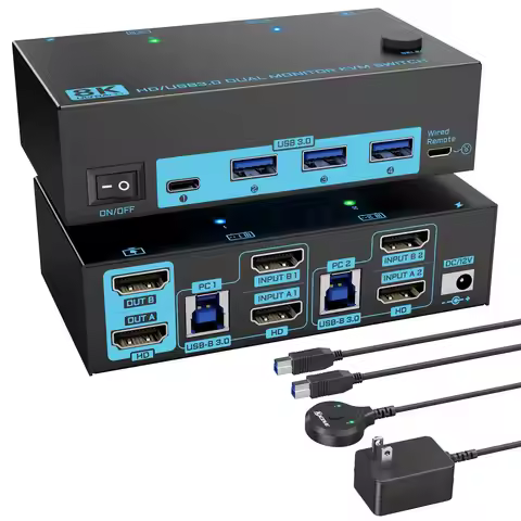 8K HDMI 2.1 Dual Monitor KVM Switch 2 Monitors 2 Computers 2 in 2 Out USB KVM Switcher Max Support 8