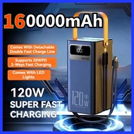 ⚡120W 160000mAh Ultra-Fast Power Bank |⚡7 Devices | Built-in Cables+LED Light | Travel/Camping SG