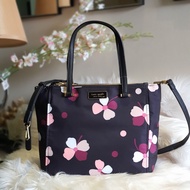 Kate Spade Classic Medium Dawn Satchel Two Zip and Tab Closure Nylon Bag - Black Daisy Flower Print Women's Tote Bag with Sling