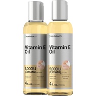 Horbäach Vitamin E Oil | 5000 IU | 8 oz (2 x 4oz) Value Pack | for Skin, Hair, Face & Body | Vegetar