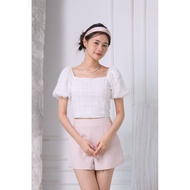 Yvette Textured Mesh Top Ivory