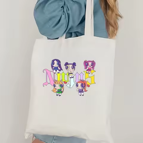 NewJeans Kpop Tote Bag Newjeans Bunnies Canvas Bag Newjeans Merch Women's Fashion Casual Shoulder Ba