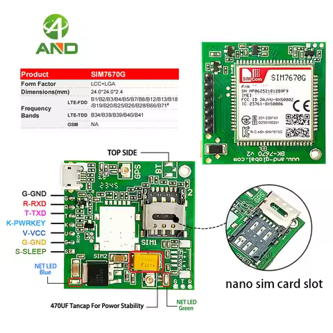 SIM7670G 4G Module Global/NA/EU Frequency Band Supports Microsoft Windows 7/8/10 and Linux/Android S