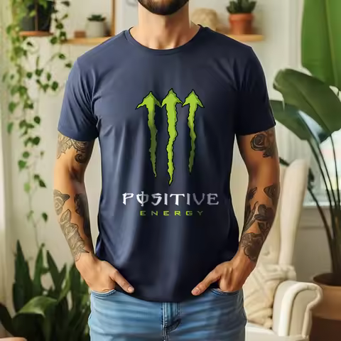 2026 New Mens Oversized T Shirt 100% Cotton Energy Drink Aesthetic Monster Claw Positive Energy Pop 