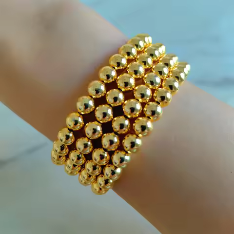 ESALE Fashion Luxury 4pcs/set Dubai Gold Color Beaded Bracelet Bangle Party Jewelry Accessories for 