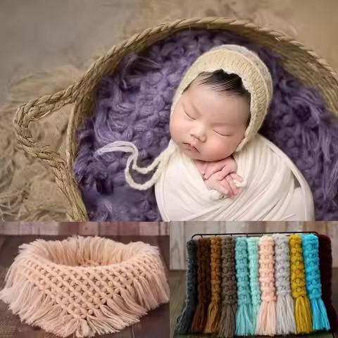 Newborn Photography Props Wool Knitting Blanket Posing Cushion Backdrops Baby Photo Studio Photograp