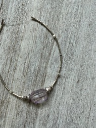 極細純銀管子系列 925純銀與彼岸花紫超七水晶 細手鍊