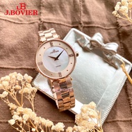 J.Bovier | B15 QS374L-RG Elegance Sapphire Women's Watch with Mother of Pearl Dial Rose Gold Stainle