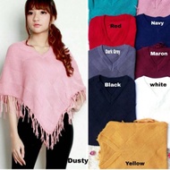 ponco sweater outer rumbai knit rajut wanita cardigan polos penutup