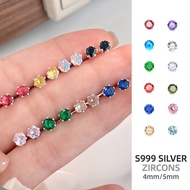 Birthstone 999 Silver Earring Rainbow Colorful Ear Stud Zircon Crystal Diamond Earring Hypoallergeni