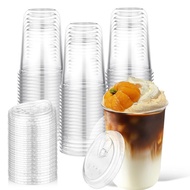 50 Pack 12oz（354.84ML)/16oz(473.12ML) 2sizes Disposable Iced Coffee Cups with Strawless Lids Clear P
