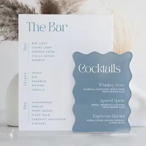 Double Layered Scallop Bar Menu Sign,Personalized Drinks,Custom Acrylic Bar Menu,Wedding TableTop Si