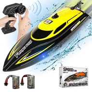 RC Boat with 2 Rechargeable Battery, 20+ MPH Fast Remote Control Boat for Pools and Lakes, 2.4G RC B