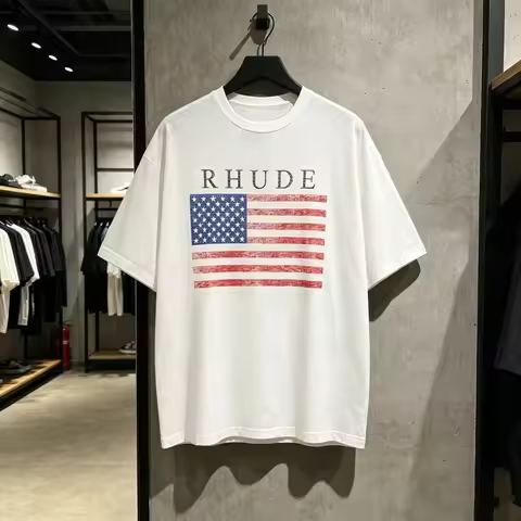 USA Flag Print RHUDE T Shirt Men Women American Streetear High Quality Loose Short Sleeve Tees Tops