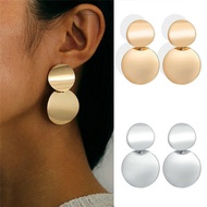 Retro Metal Round Stud Earrings Geometric Circle Design Fashionable Simple Jewelry for Women