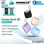 【3C Certified】Pineng PN-836 20000mAh Powerbank 22.5W Fast Charging Power Bank Built in Cable Pawer B