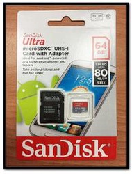 【捷修電腦。士林】 SanDisk Ultra microSD UHS-I 64GB 記憶卡 (公司貨) 80MB/s