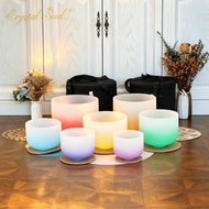 Crystal Soul 432Hz7 Colorful Gradient Frosted Crystal Singing Bowl 7 Chakra Set 99.99% Natural Quart