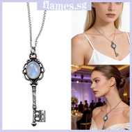 FL Edgy Statement Jewellery Skull Key Necklace With Moonstone Black Stone Embellishment For Bold Loo