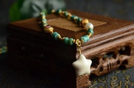 【刻骨銘心】天然原礦高瓷小骨雕綠松石猛獁象牙五星鎖骨鏈吊墜項