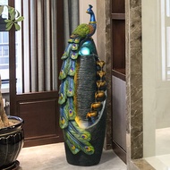 S/💲Chinese Style Water Fountain Decoration Peacock Living Room Feng Shui Wheel Hallway Indoor Opening Gift Landscape Flo