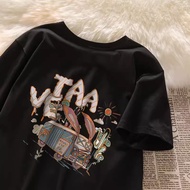 COD100% Cotton 21 Pieces 220g Printed T-Shirt 2024 New Style Spring Summer Solid Color Sweet Spicy R