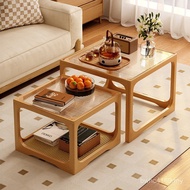Rattan Small Apartment Small 2025 Table Glass Coffee Table Wooden Edge Square Combination New Style 
