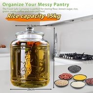 Glass rice dispenser 25 kg 15kg/20kg/25 kilos big glass jar with lid rice box storage rice bucket