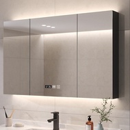 RUNZEU Mirror Cabinet Intelligent Defogging Mirror Cabinet Wall Mounted With Lights Mirror Cabinet Bathroom Solid Wood Rack
