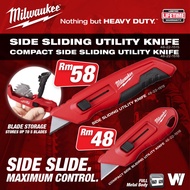 MILWAUKEE Compact Side Sliding Utility Knife Cutter With Spare Blade Belt Clip / Cutting Paper - 48221515 / 48221516