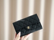 👏CHANEL 經典荔枝皮中長款皮夾 黑色 全實拍 100% new🎁香奈兒 魚子醬 Classic Flap Wallet 錢夾 零錢包 卡包 銀包 散紙包 卡套 卡片套 Coin Purse，Ca