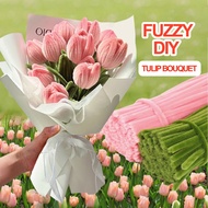 100PCS DIY Children's Handmade Colorful Dense Fuzzy Wire Bouquet Pipe Craft Flower Chenille Stem