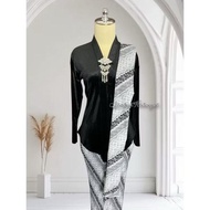 Setelan Kebaya Kartini Encim Bludru / Kebaya + Selendang + Jarik Motif Lereng Sogan Putih