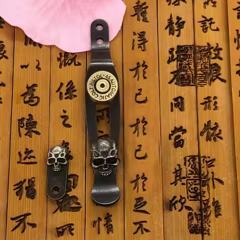 2 Type 1 Set Hand Made Brass Skull Steel Pocket Clip and Filler Tab for Hinderer XM18 3.5”DIY Replac