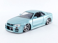 Fast & Furious 1:24 Brian's 2002 Nissan Skyline GT-R R34 Blue Green Die-cast Car, Toys for Kids and 