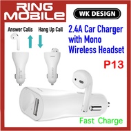 WK Design P13 2.4A Fast Charge Car Charger with Mono Bluetooth V5.0 Wireless Hea