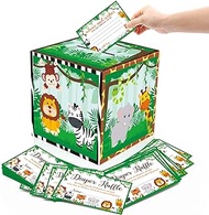 51PCS Safari Baby Shower Card Box Holder and Advice Cards Diaper Raffle Ticket for Safari Jungle Zoo Animals Themed Baby Shower Party Decorations Supplies
