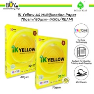 IK Yellow A4 Paper Multifunction 70gsm 80gsm ( 450 Sheet / REAM ) Kertas A4 Fotostat White Photocopy