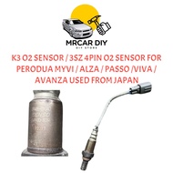 K3 O2 SENSOR / 3SZ 4PIN O2 SENSOR FOR PERODUA MYVI / ALZA / PASSO /VIVA / AVANZA USED FROM JAPAN
