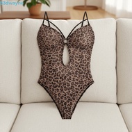DWYANE Leopard Print Bodysuit - Transparent Backless Design with Deep V Neckline for Women's Nightwe