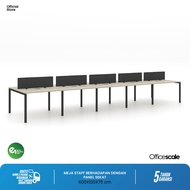 Officescale Meja Kerja Kantor Peyambung Berhadapan 10 Orang + Panel Sekat - Ash Grey, 600x120x75 cm